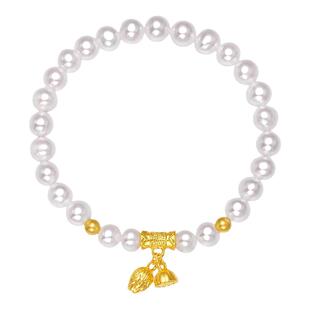 周大生足金手链珍珠黄金铃兰莲蓬手串节节高升手饰女生新年礼物