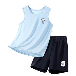 史努比儿童背心男童夏季套装2026新款冰丝速干运动服男孩短裤薄款