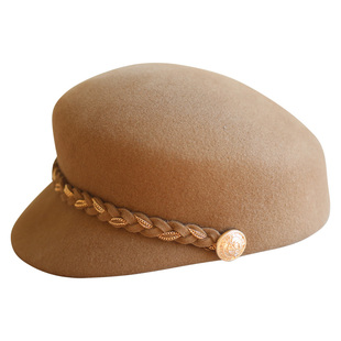 秋冬日系羊毛呢手编链子复古鸭舌帽马术帽棒球帽时装毡帽子女逛街