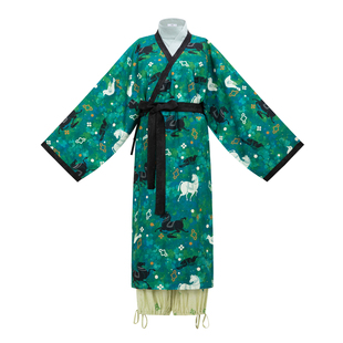 花朝记|飞马|汉服西汉直裾襌衣灯笼裤绿色印花显瘦大衣秋冬日常