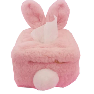 可爱毛绒球球兔耳朵纸巾套 软妹房间装饰粉色抽纸盒纸巾盒