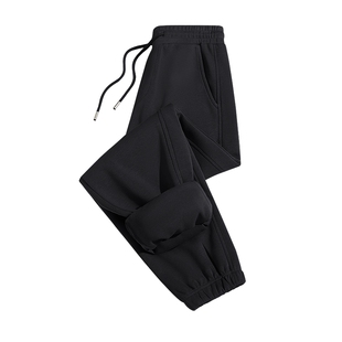 GV真维斯黑色运动裤男加绒裤子男款秋冬季宽松大码男生束脚卫裤C