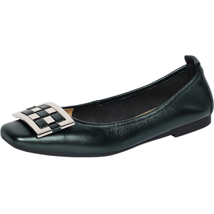 REEMOOR睿慕2025秋季新款法式方头浅口单鞋女水钻方扣平底鞋婚鞋