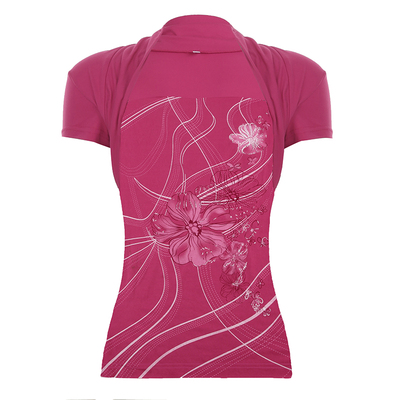 WEEKEEP 古早纯欲风玫红色假两件印花短袖T恤女修身收腰显瘦上衣