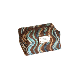 thefifthmoon自制复古英文波纹毛呢化妆包收纳包便携包