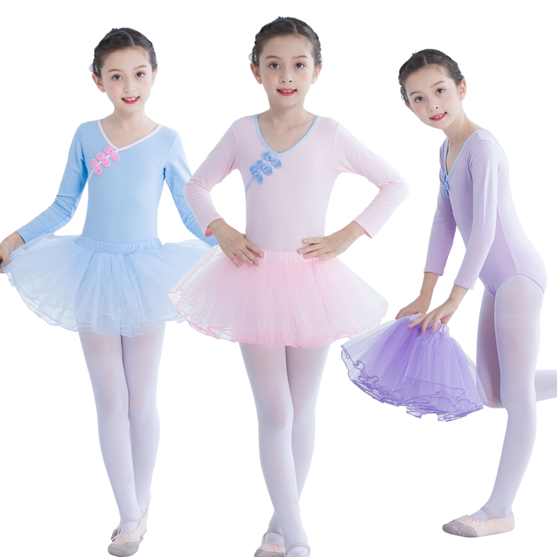 儿童舞蹈服装女童春夏长袖幼儿练功服中国舞跳芭蕾舞裙衣服盘扣