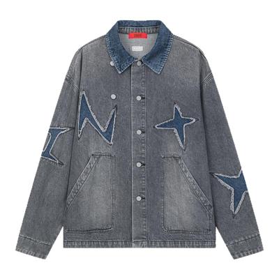 INXX街头美式牛仔外套男女同款撞色拼接领口宽松夹克潮牌情侣