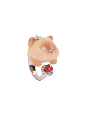 LAZYSURI懒苏芮 软绒告白系列·萌宠小猫戒指女植绒树脂可爱治愈