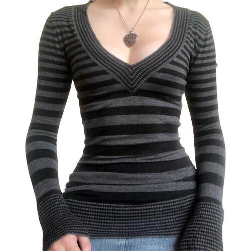 Q 42482 Y2K Striped V-neck Sweater Y2K 条纹 V 领毛衣跨境