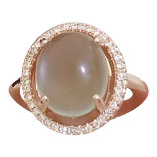 日韩新款镀金镶嵌白水晶玉髓戒指女款指环蛋面送礼佳品玫瑰金色