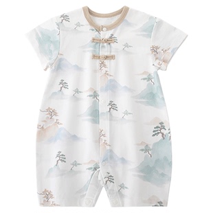 婴儿连体衣夏装男女宝短袖薄款哈衣爬服夏季外出服新中式宝宝衣服