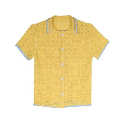 黄蓝色镂空针织短袖衬衫