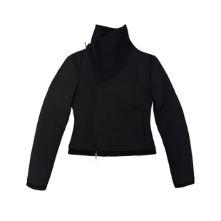 JCAESAR WOMEN 螺纹交叉领修身斜拉链羽绒服 90白鸭绒 短款黑色