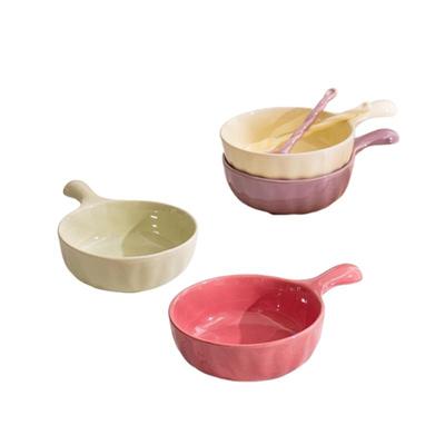 ins奶油色陶瓷手柄碗烤碗螺蛳粉泡面碗汤碗家用沙拉焗饭碗水果碗