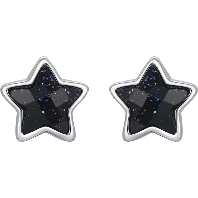 S925纯银合成黑曜石星星耳钉女气质韩国个性百搭基础款显脸瘦耳环