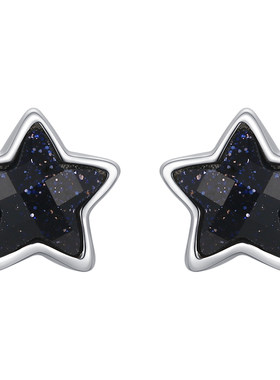 摩典S925纯银合成黑曜石星星耳钉