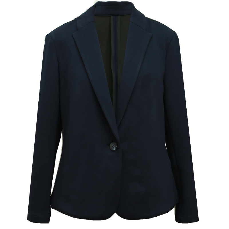 春秋新款藏蓝单层无垫肩通勤短款上衣弹力针织弹力西装外套女71