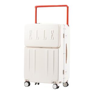 ELLE新款前开口宽拉杆行李箱女旅行箱铝框箱大容量时尚密码箱出国