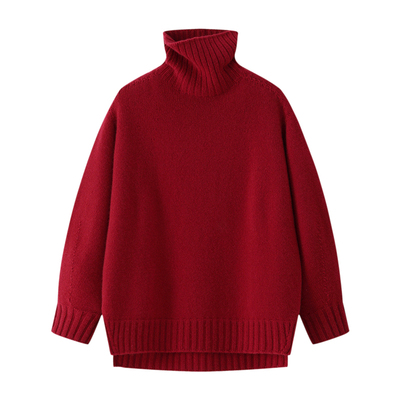 100%纯山羊绒新年红慵懒风羊绒衫