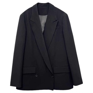 3ts黑色酷飒风西装boxyfit高级感老钱风廓形西服外套