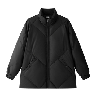 半墨大码男装立领插肩袖羽绒服男士冬季新款宽松分割PU皮羽绒外套