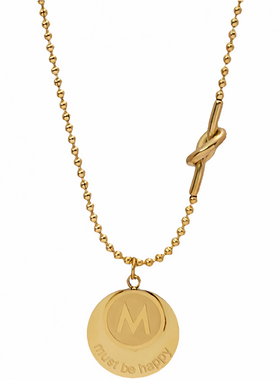 简约小众钛钢M字母圆牌锁骨链