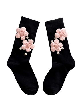 韩国手工奢华珍珠花朵短靴袜子女