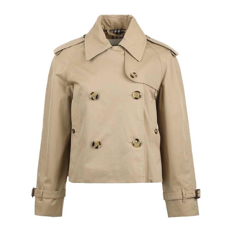 【自营】BURBERRY/博柏利FW26女士纯色翻领短款休闲纯棉风衣外套