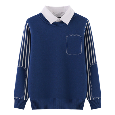 秋冬款男童纯棉针织衫衬衫领毛衣