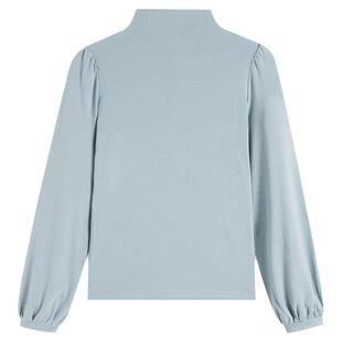 弥古蓝色长袖t恤女春秋新款半高领打底衫外穿薄款法式泡泡袖上衣