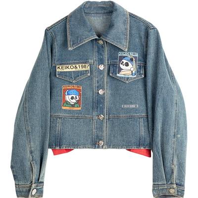 KEIKO 蝴蝶结girl 美式街头牛仔套装复古短外套+高腰A字短裙裤裙