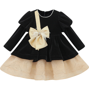 女童加绒连衣裙冬装2025新款洋气儿童丝绒蓬蓬公主裙女孩生日礼服