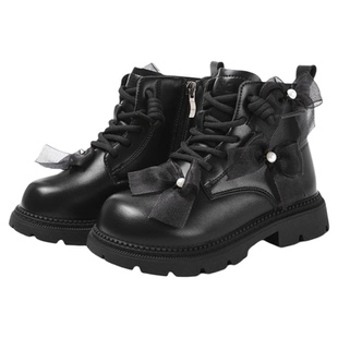 千百度儿童2025冬季新款女童百搭马丁靴中大童蝴蝶结公主风短靴子