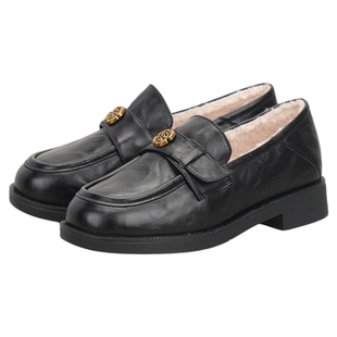 【牛皮】星期六真皮加绒乐福鞋女柔软舒适一脚蹬百搭山茶花皮鞋直