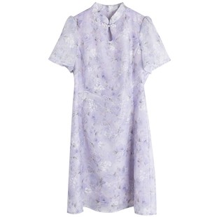 胖仙女莹莹大码女装胖mm夏国风改良旗袍小个子显瘦短款碎花连衣裙