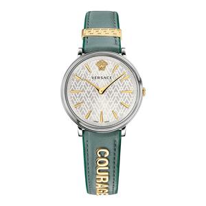 VERSACE范思哲官方正品V-CIRCLE系列 白领气质皮带石英女表小绿表