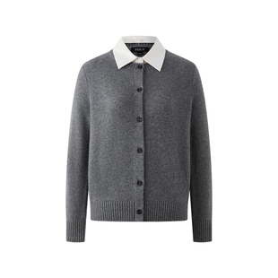 【绵羊毛】PRICH假两件衬衫领针织开衫冬季新款宽松毛衣女