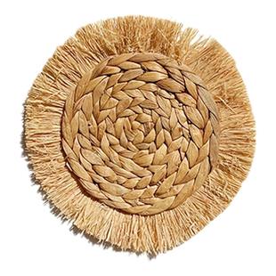 墙上创意装饰品墙面装饰高级感卧室床头客厅艺术手工草编圆垫挂件