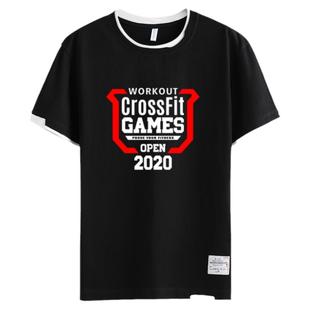 CrossFit猛干男子女子毛睿健美训练假两件短袖T恤衫男女半袖衣服