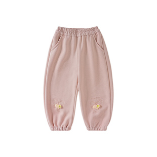 皇室童缘女童加绒加厚爱心束脚裤冬季2025新款儿童洋气针织长裤