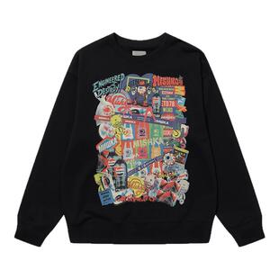 MISHKA苏新皓同款秋冬复古高街潮牌男女情侣涂鸦印花宽松圆领卫衣