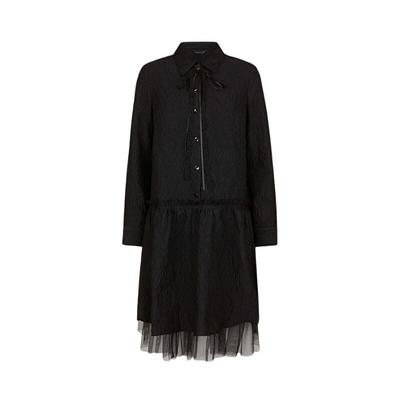 sdeer褶皱系带网纱衬衫连衣裙