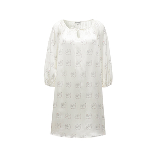 Not Just Pajama Kiki系列珍珠小猫印花真丝睡裙女款桑蚕丝家居服