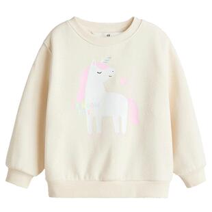 HM童装儿童女童卫衣春季圆领加绒字母印花套衫打底衫1305880