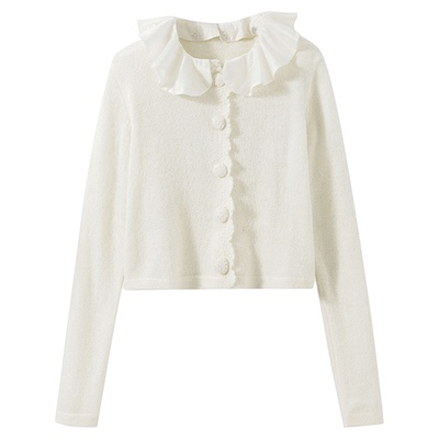 小香风复古荷叶边拼接针织开衫