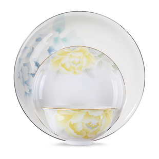 华光国瓷健康骨瓷餐具散件单品中式家用轻奢碗盘碟勺富贵花开