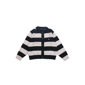 儿童休闲韩版毛衣2024春秋装新款女童撞色宽条纹针织开衫宝宝外套