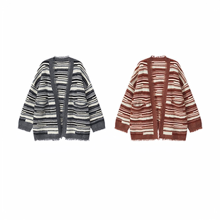 艾文文IRIS土耳其 2026新款条纹针织开衫复古流苏外套女装冬