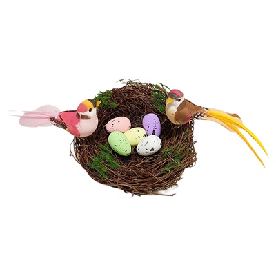 藤编鸟窝装饰摆件仿真小鸟屋