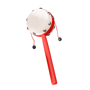 中国风传统拨浪鼓双面羊皮鼓新生儿玩具0-1岁宝宝早教益智手摇铃